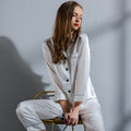 6A Factory Brand 100% Mulberry Silk Pajamas Women Set Summer Autumn Spring Winter Long-sleeved Two-piece Set Silk Sleepwear Gray