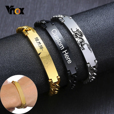 Vnox 9mm Stainless Steel ID Bracelets for Men Personalize Name Image Unique Gift Link Chain | SAMAG