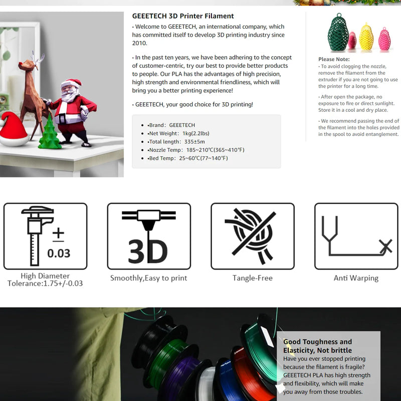 GEEETECH High-Speed PLA Filament 1.75mm 1kg 1 spool, Fast Curing, Better Liquidity, HS-PLA High-Speed 3D Printing Filament