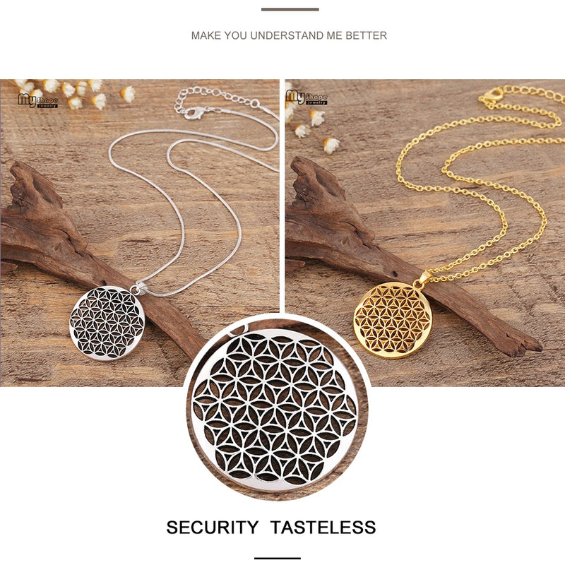 My Shape Flower of Life Mandala Necklace for Women Pendant Sacred Geometry Aesthetic Choker Fashion Jewelry Gifts Link Chain