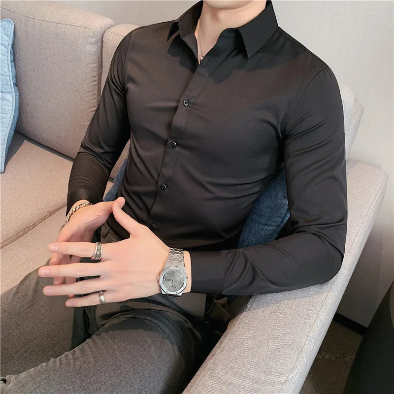 Plus Size S-7XL Men Dress Shirt Autumn Long Sleeve Solid | SAMAG