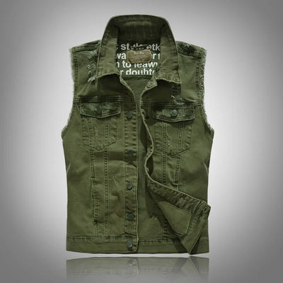 New vests Slim Fit Cowboy Male Jacket Ripped Denim Men's | SAMAG