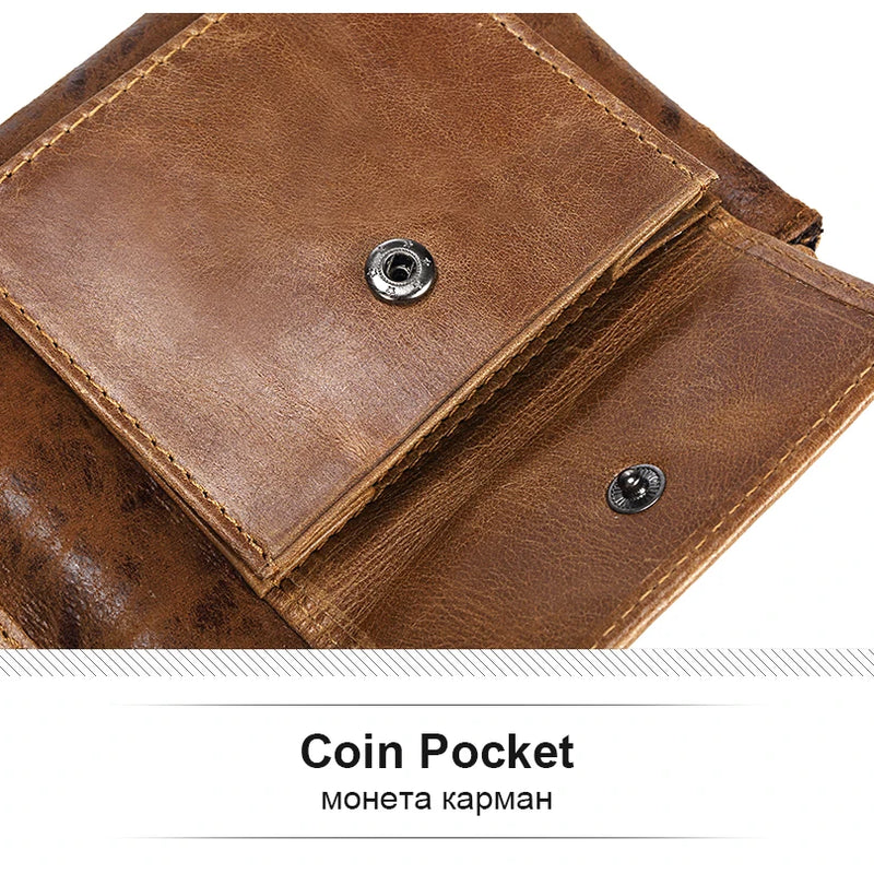 KAVIS Crazy Horse Genuine Leather Wallet Men Coin Purse Male Cuzdan Walet Portomonee PORTFOLIO  Perse Small Pocket money bag