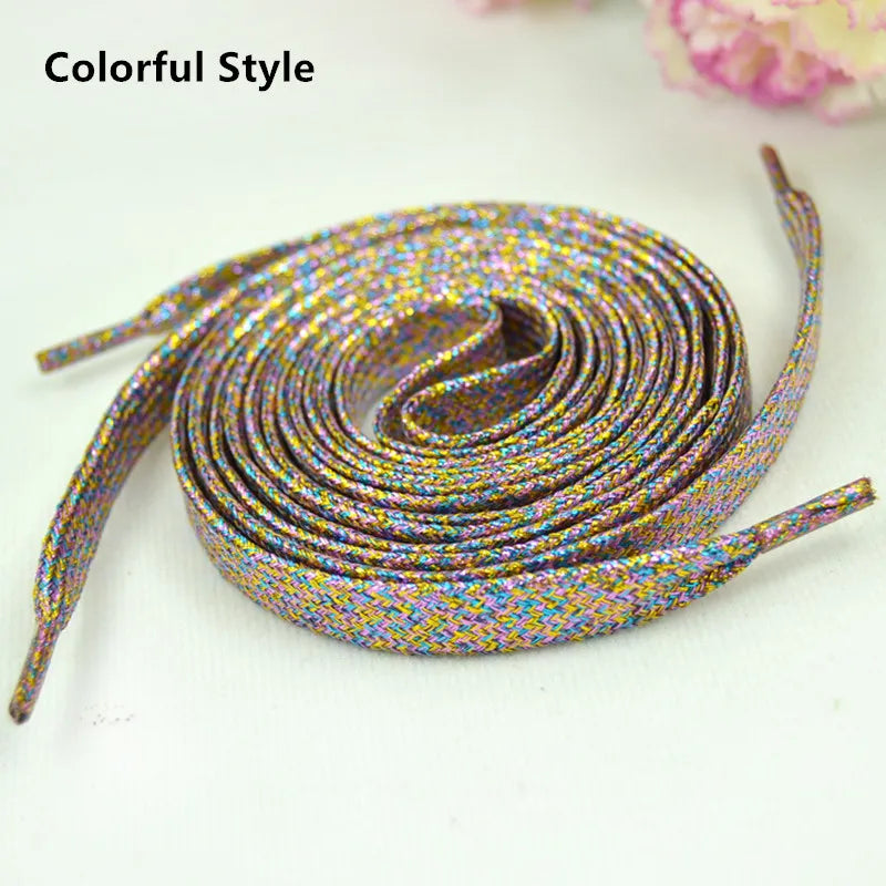 1 cm Width Colorful Lurex Shoelaces Trendy Bright Colorful Fall Winter Shoelaces Sneaker White Casual Sports Leather Shoes Laces