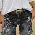 2025 Female Casual Bottoms Harajuku Vintage Streetwear Summer New Buttons Women Denim Shorts Washed Flower Print Jeans