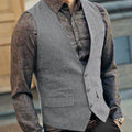 Slim Mens Vest Tweed Waistcoat Vest Vintage Herringbone V-neck Casual Wool Groomsmen Suits Vest For Wedding XS-5XL