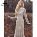 Mermaid Boho Beach Wedding Dresses with Back Buttons Lace - View 3 | SAMAG