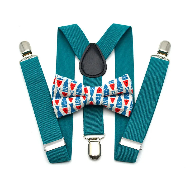 Baby Kids British Style Suspenders and Bow Tie Set Boys Braces Bowties Girls Tirantes Popular Three Clip Suspenders Elasticity