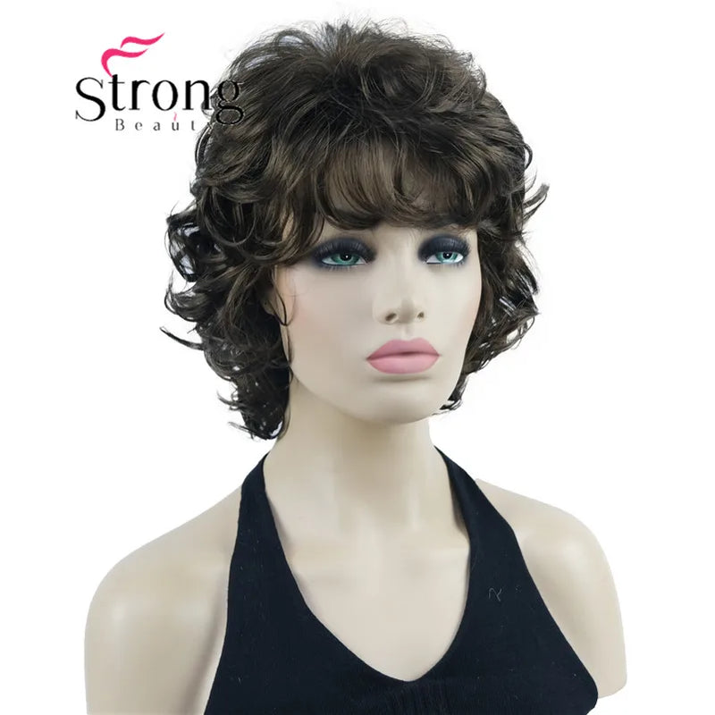 StrongBeauty Short Wig Soft Tousled Curls Blonde Highlights Full Synthetic Wigs COLOUR CHOICES