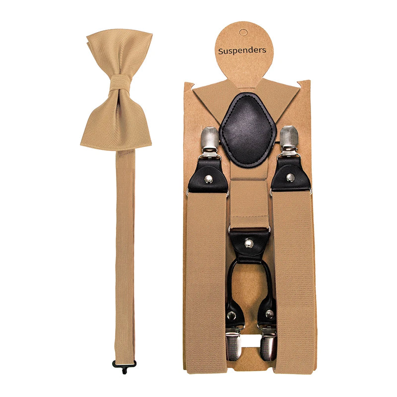 Fashion Suspenders Men Elastic Band Bowtie Set Leather 6 Clips Brace Male Vintage Casual Wedding Party - Visuel 8 | SAMAG