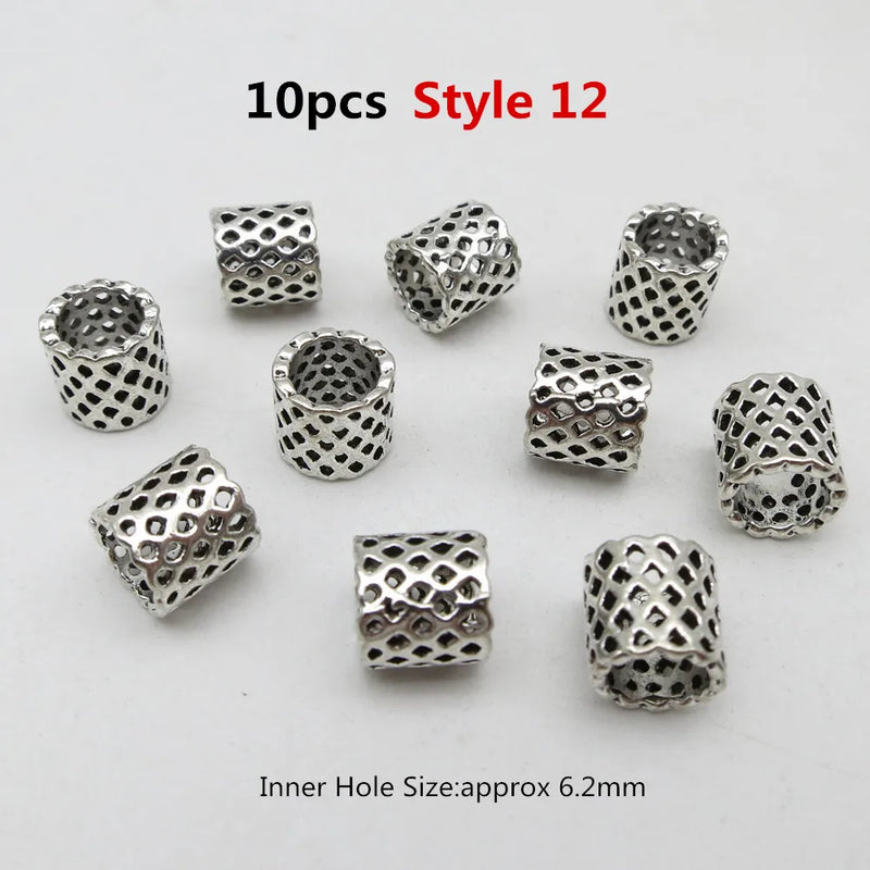 10pcs/pack Antique Silver different 10 styles hair braid dread dreadlock beads rings tube approx 5.9-6.4mm inner hole jewelry