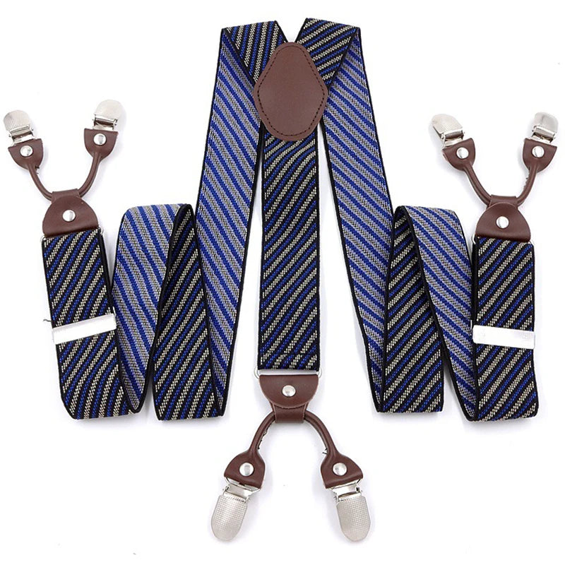 Mens Fashion Suspenders Adjustable Elastic Trouser Braces 3.5cm Wide Y-Back 6 Metal Clips Trouser Strap Belt Husband Father Gift