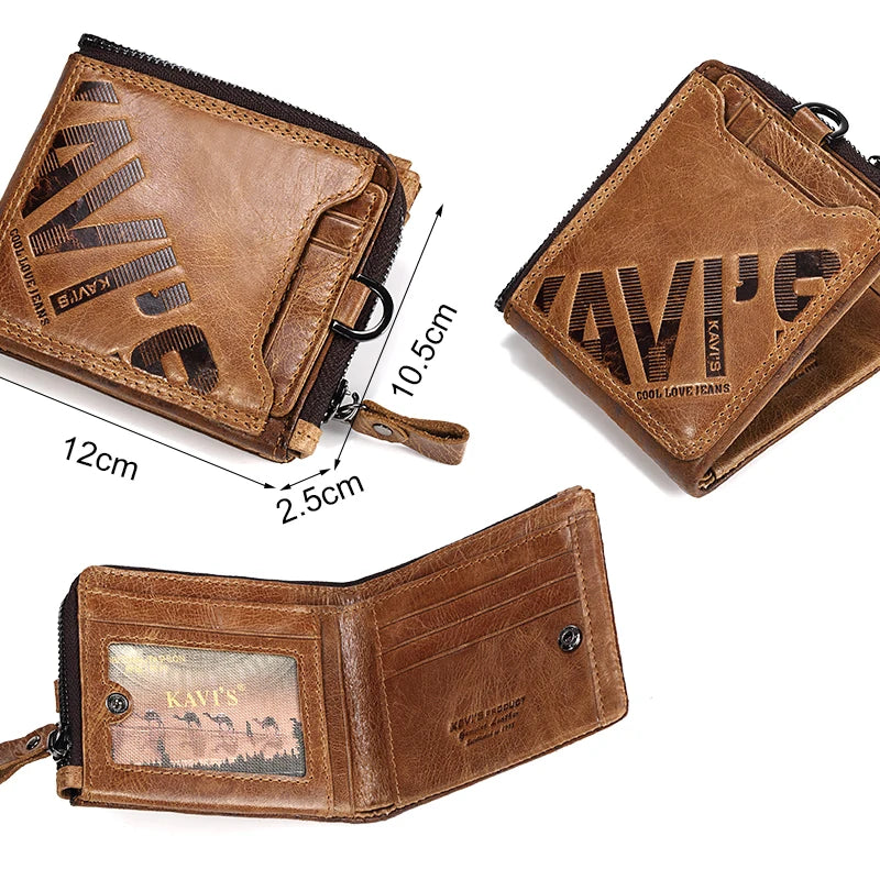 KAVIS Crazy Horse Genuine Leather Wallet Men Coin Purse Male Cuzdan Walet Portomonee PORTFOLIO  Perse Small Pocket money bag