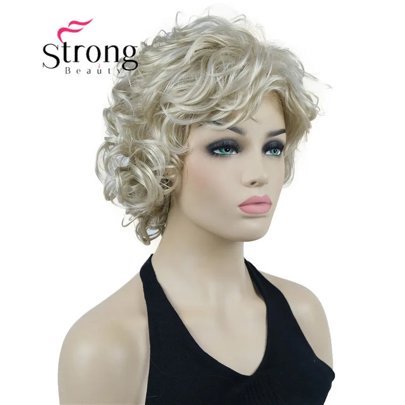 StrongBeauty Short Wig Soft Tousled Curls Blonde Highlights Full Synthetic Wigs COLOUR CHOICES
