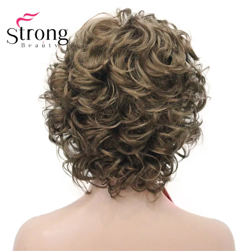 StrongBeauty Short Wig Soft Tousled Curls Blonde Highlights Full Synthetic Wigs COLOUR CHOICES