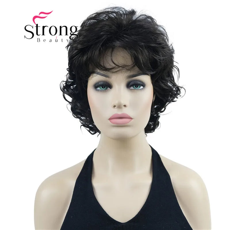 StrongBeauty Short Wig Soft Tousled Curls Blonde Highlights Full Synthetic Wigs COLOUR CHOICES