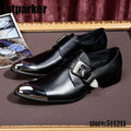 ntparker Fashion Men's leather shoes buckle strap pointy Mteal Front Cap high heels Business dress oxford shoes for men