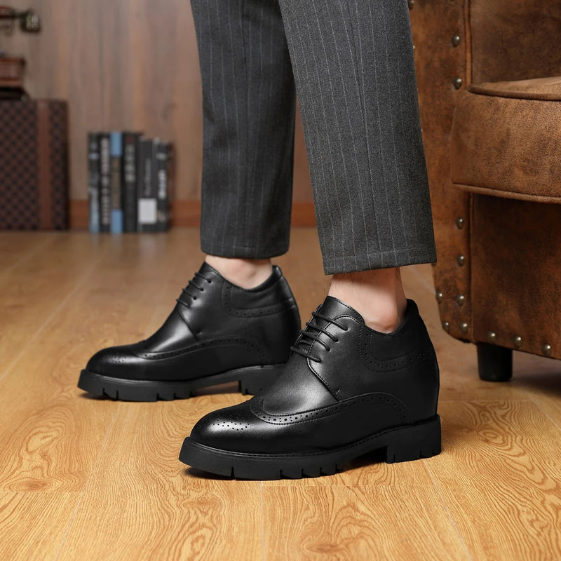 Men's Cowhide Elevator Men's Shoes Increased 12cm Business Formal Wear Leather Shoes Increased Brock High Heel Derby Men's Shoes