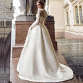 SoDigne Summer Wedding Dress Long Sleeves A Line Satin | SAMAG