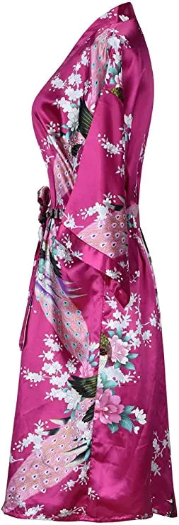 Silk Satin Wedding Bride Bridesmaid Robe Floral Bathrobe | SAMAG