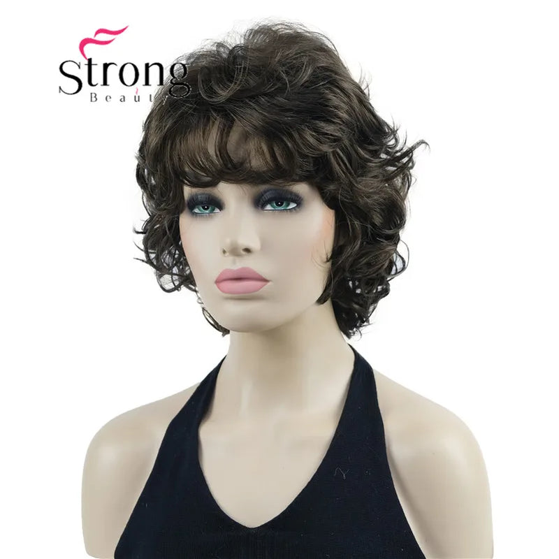 StrongBeauty Short Wig Soft Tousled Curls Blonde Highlights Full Synthetic Wigs COLOUR CHOICES