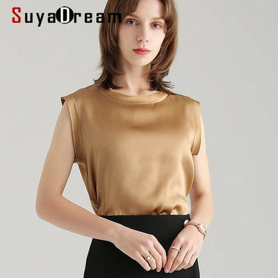 SuyaDream Women Silk Tanks 100%Real Satin Sleeveless | SAMAG