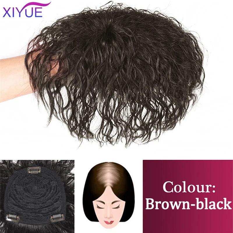 XIYUE Natural Black Brown Hair Topper With Bangs Clip In Hair Extensions Hairpieces Heat Resistant Fiber For Women