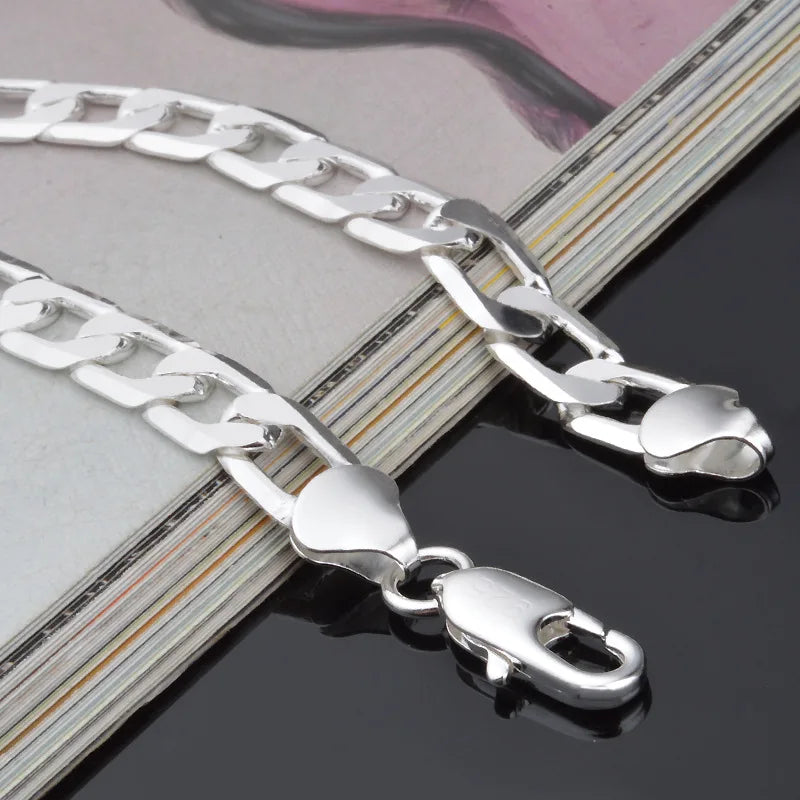 925 Sterling Silver Color Bracelet Sideways Silver Bracelet 6MM8MM10MM Bracelet Men&Women Jewelry