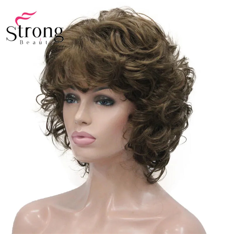 StrongBeauty Short Wig Soft Tousled Curls Blonde Highlights Full Synthetic Wigs COLOUR CHOICES