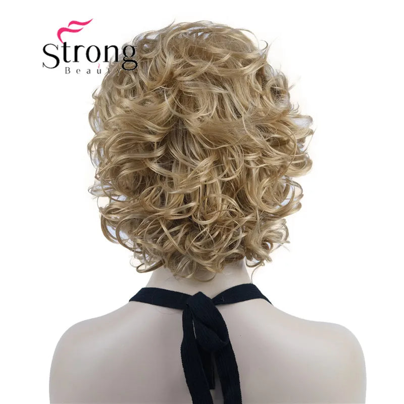 StrongBeauty Short Wig Soft Tousled Curls Blonde Highlights Full Synthetic Wigs COLOUR CHOICES