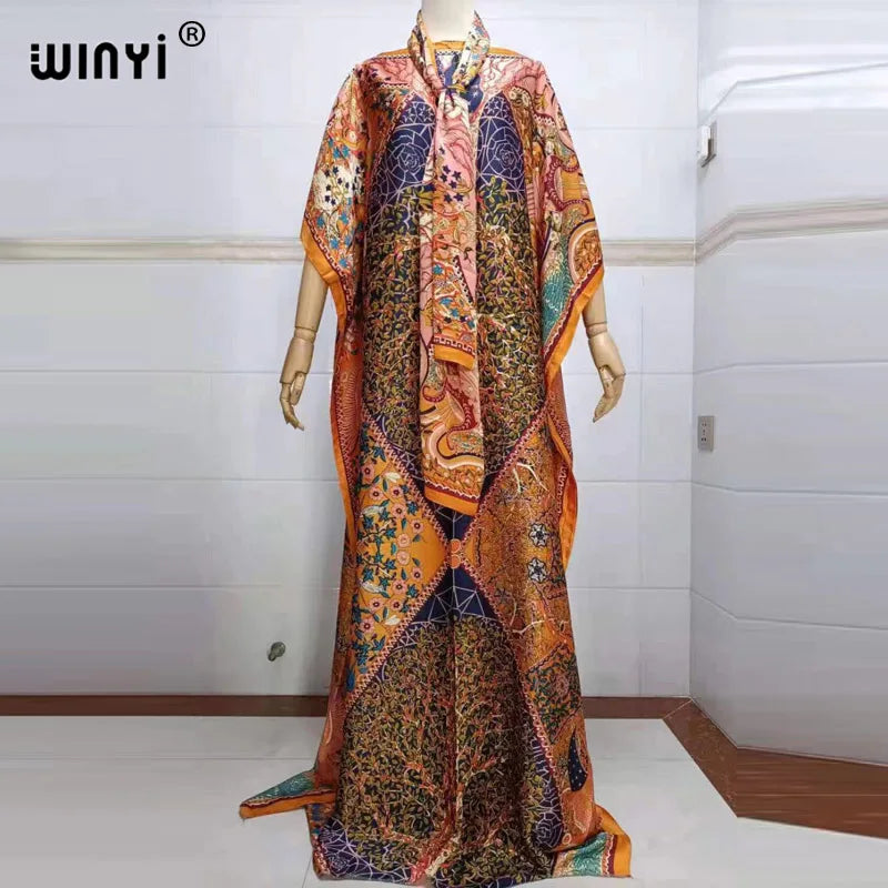 2022 beach cover ups for women Print Bohemia Hijab Loose Elegant Muslim Abaya dress new Broder Riche Sexy Lady Party maxi beach