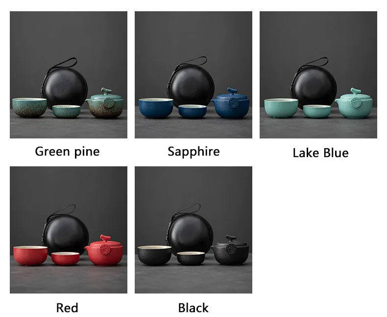 Ceramic Gongfu Travel Tea Set, Gorgeous Chinese Teapot Set with 2 Tea Cups, Portable Carrying Case
