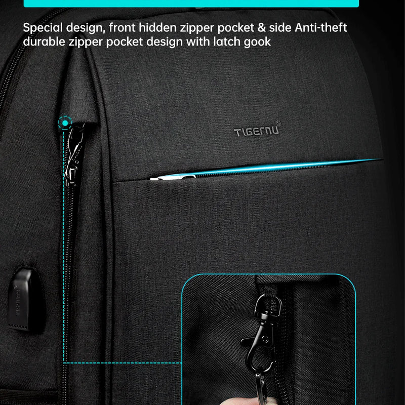 Tigernu Men's Backpack Fashion Travel Backpacks Male Anti Theft USB Charging 15.6 Laptop Backpack Waterproof School Bags For Men