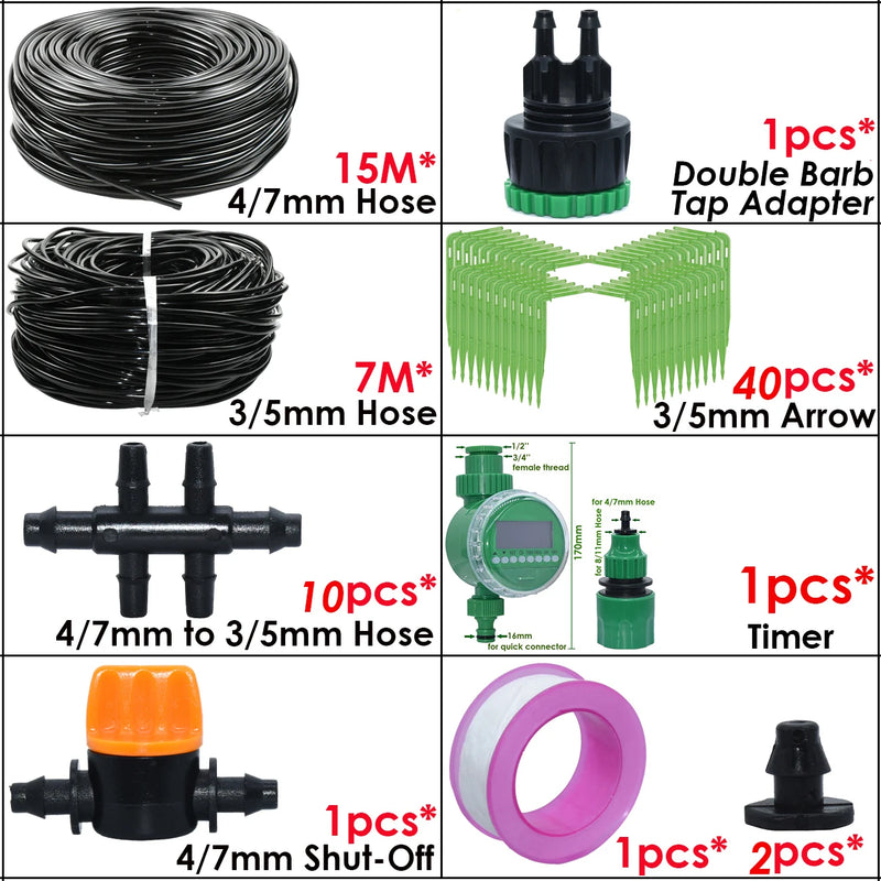 KESLA Garden Automatic Watering Irrigation Kit Elbow Emitter Drip System 4/7MM to 3/5MM Hose for Bonsai Potted Flower Greenhouse