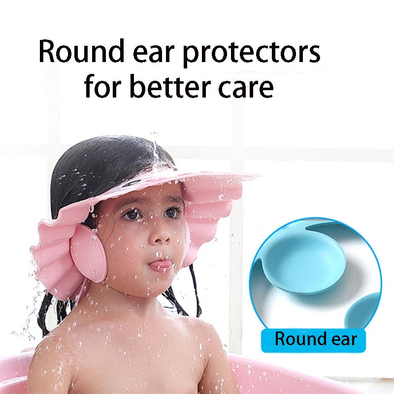 Kids Shower Bathing Cap Bath Safe Protect Shampoo Adjustable Soft Cap Protection Eye For Baby Wash Hair Shield Bathing Hat