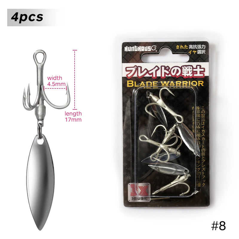 Hunthouse Treble Fishing Hook With Spoon 4# 6# 8# For Hard Lure 3X Strong 4pcs/lot Hight Carbon Steel Accessories