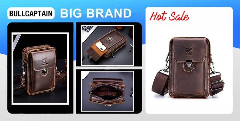 BULLCAPTAIN  MEN'S Leather BELT WAIST Bag Military Fanny PACK Molle Small Money Phone WAIST PACK Bum Pouch PURSE