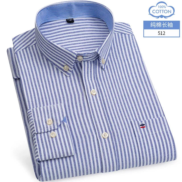 S~6XL Cotton Oxford Shirt For Men's Long Sleeve Plaid | SAMAG