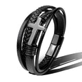 Charm Stainless Steel Leather Cross Brown/black Bracelet Men Hiphop Jewelry Magnetic Clasp Mutilayer Male - Visuel 9 | SAMAG