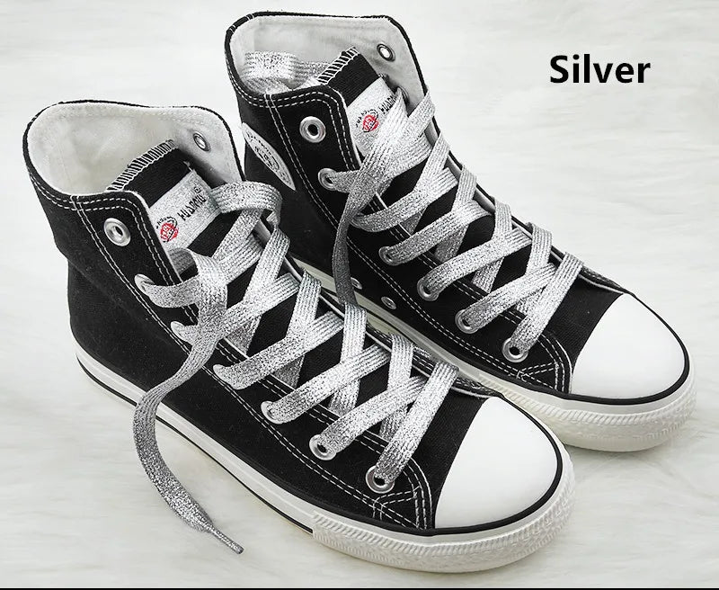 1 cm Width Colorful Lurex Shoelaces Trendy Bright Colorful Fall Winter Shoelaces Sneaker White Casual Sports Leather Shoes Laces