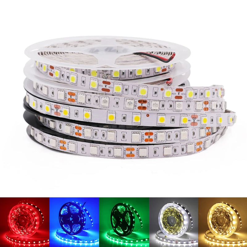 LED Strip Light 12V 24V 2835 5050 5054 5M RGB White Pink Red Blue Flexible LED Tape Ribblon 120LED 60LED 480LED Waterproof Decor