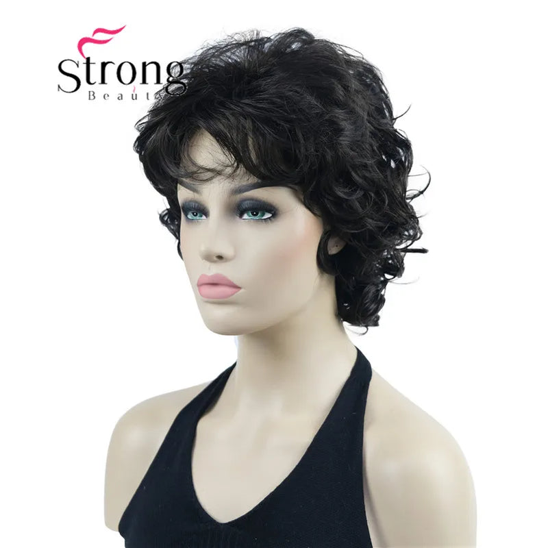 StrongBeauty Short Wig Soft Tousled Curls Blonde Highlights Full Synthetic Wigs COLOUR CHOICES