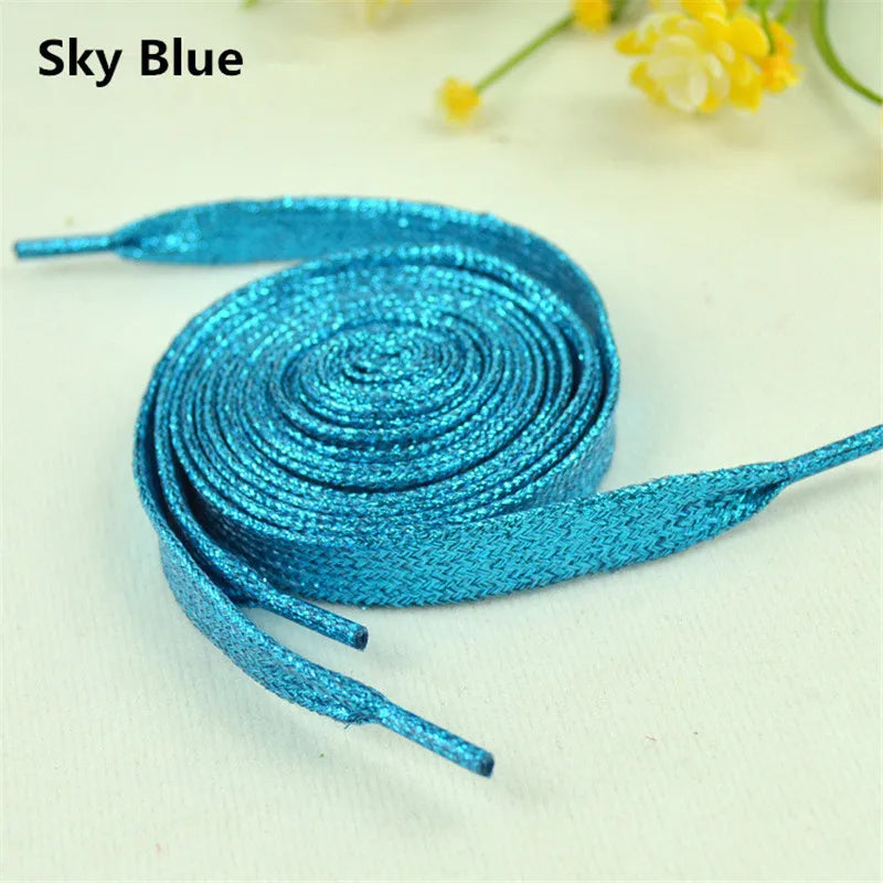 1 cm Width Colorful Lurex Shoelaces Trendy Bright Colorful Fall Winter Shoelaces Sneaker White Casual Sports Leather Shoes Laces