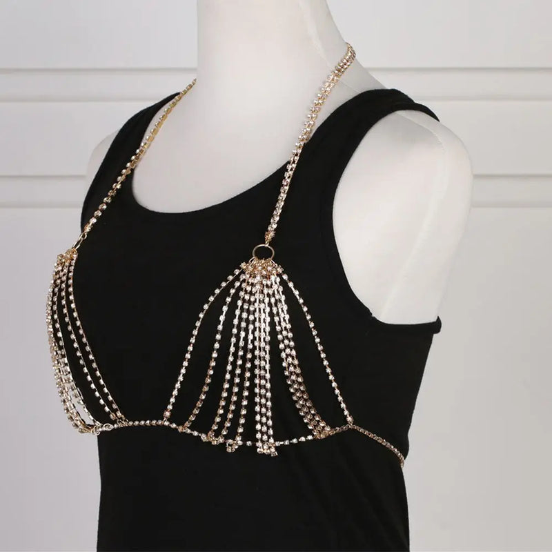 Rhinestone Bra Chain Beach Jewelry Body Shiny Crystal Bra Chest Beach Bralette Harness Bikini Body Chain Sexy Bra