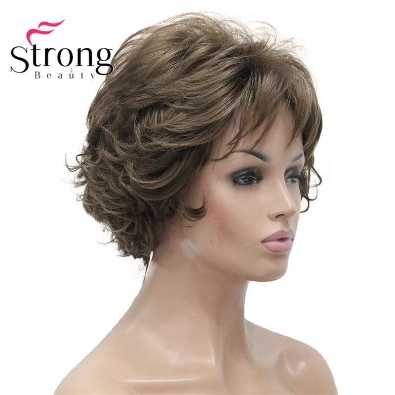 Short Curly Dark Auburn Synthetic Hair Full wig Women's Thick Wigs For Everyday