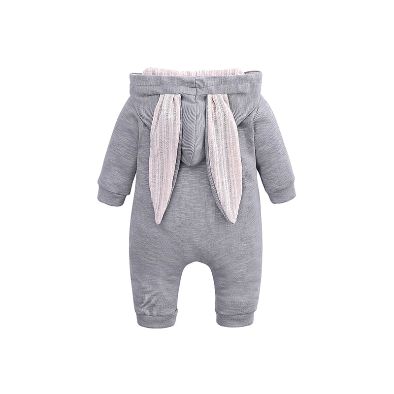 0-18M Newborn Baby Boys Girls Rompers Cotton Cartoon Bunny 3D Rabbit Ear Hoodie Overall Toddler Jumpsuit Infant Carnival Costume