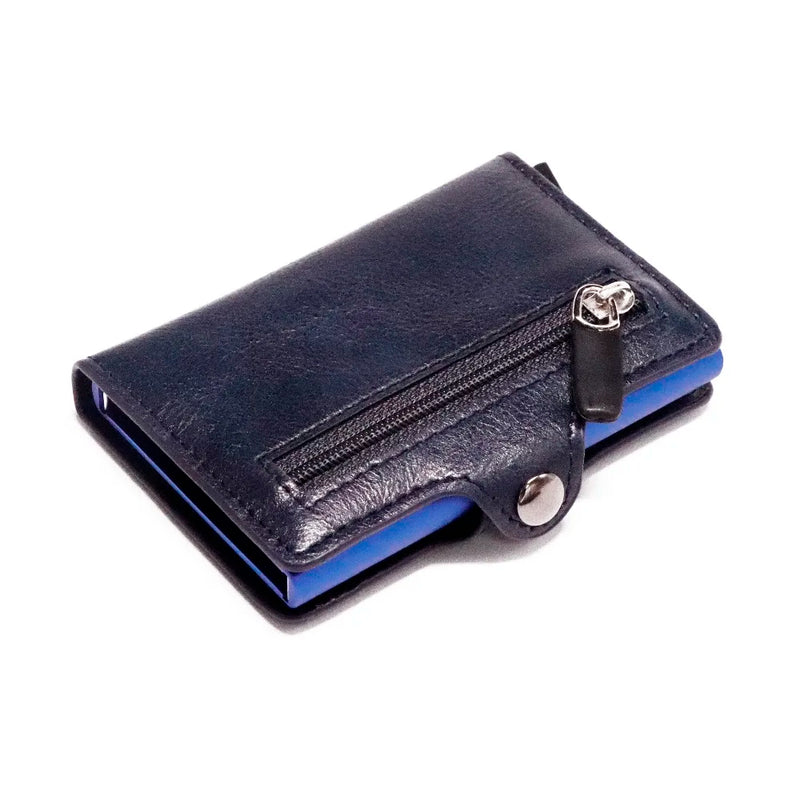 RFID Business Credit Card Holder Men Multifunction Automatic Aluminium Alloy Leather Cards Case Mini Wallet Slim Coin Purse