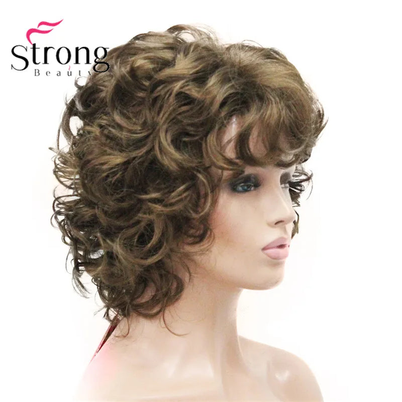 StrongBeauty Short Wig Soft Tousled Curls Blonde Highlights Full Synthetic Wigs COLOUR CHOICES