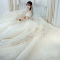 Wedding Dress Shiny Classic Boat Neck Bridal Party Gown - View 5 | SAMAG