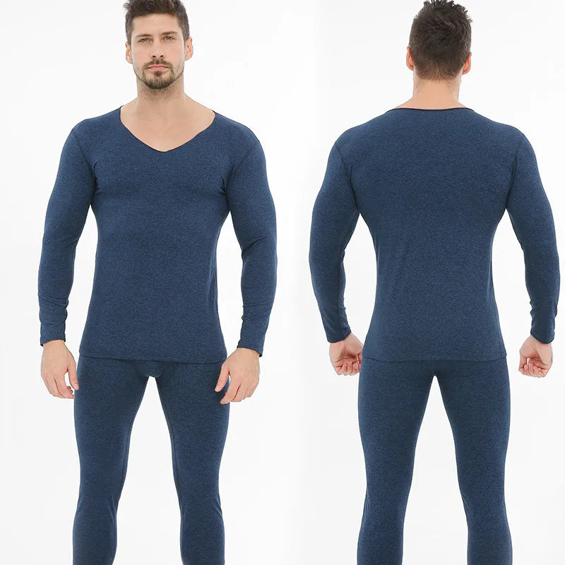 Men's Thermal Underwear Autumn Winter Long Johns Thermal Underwear Tops and Bottoms Set V-Neck Seamless Underwear for Man